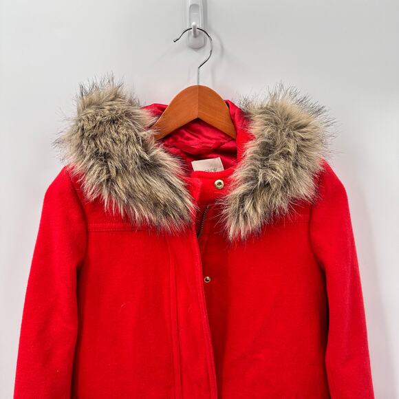 J. CREW Red Coral Vail Parka Wool Blend  Jacket Coat  // 00 - Picture 3 of 8